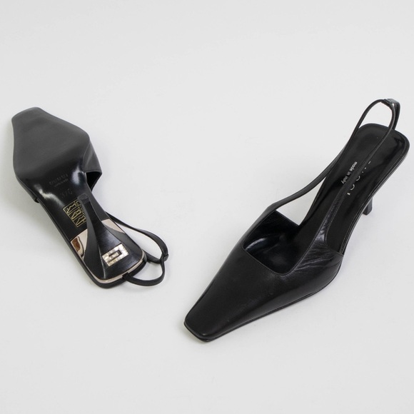 SOLD— Gucci Black Square Toe Crystal G Slingback Heels - Picture 2 of 11